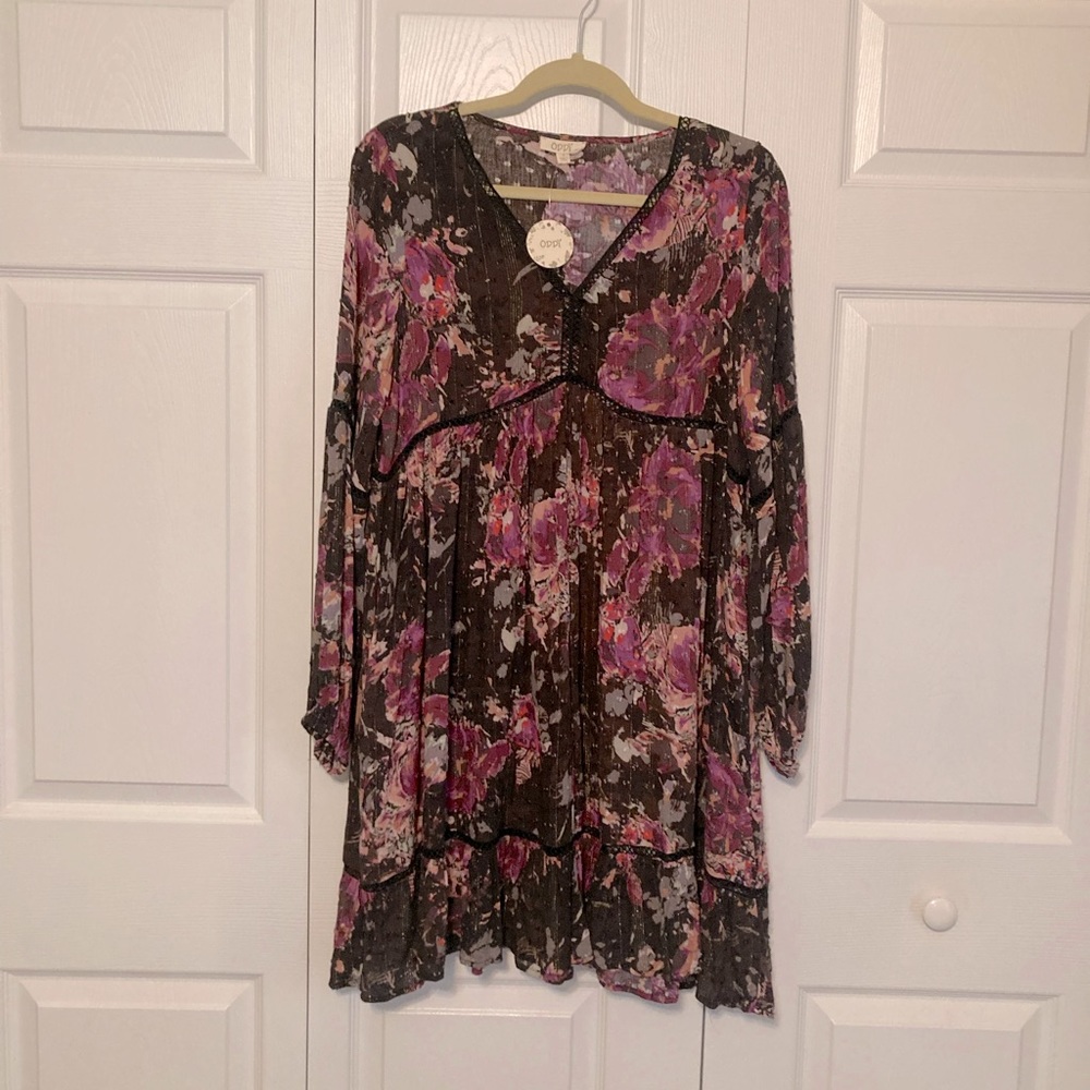 Oddy Floral-print Long-sleeve Dress w/ Pockets!